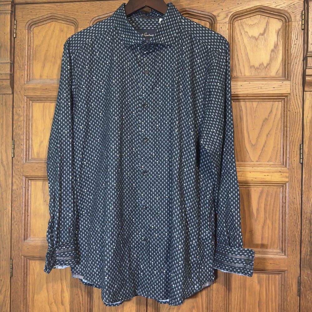 Robert Graham Skulls Modern Americana Button Up Shirt Men's XL Navy Long Sleeve